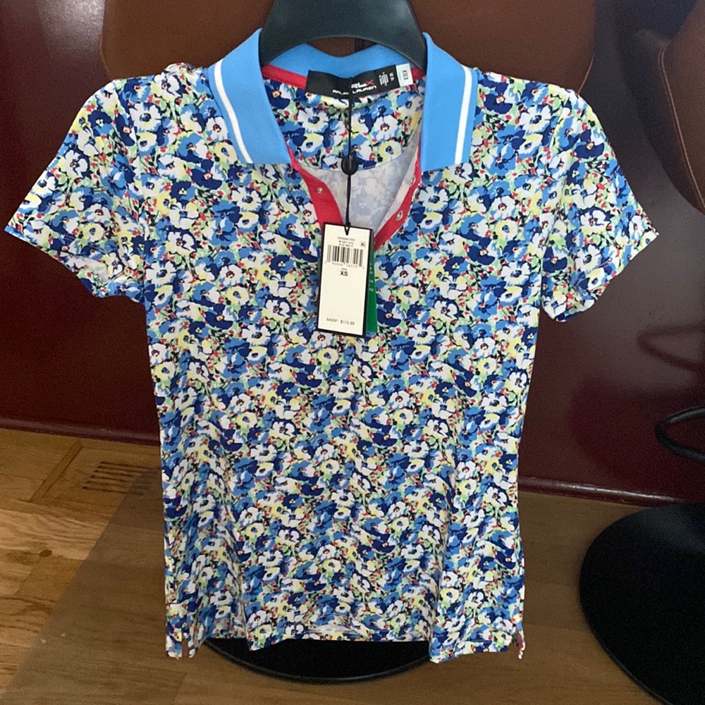 NWT RLX Ralph Lauren Womens Golf blue multi top.$115